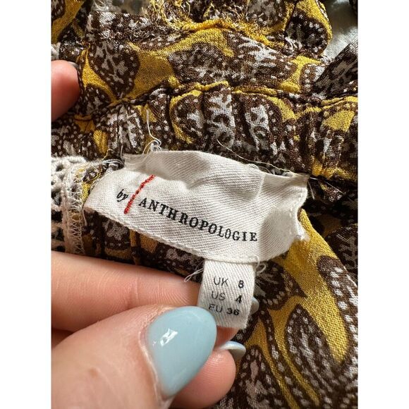Anthropologie Bohemian Boho Yellow Brown White Floral Tank Top Size 4 - Picture 3 of 5